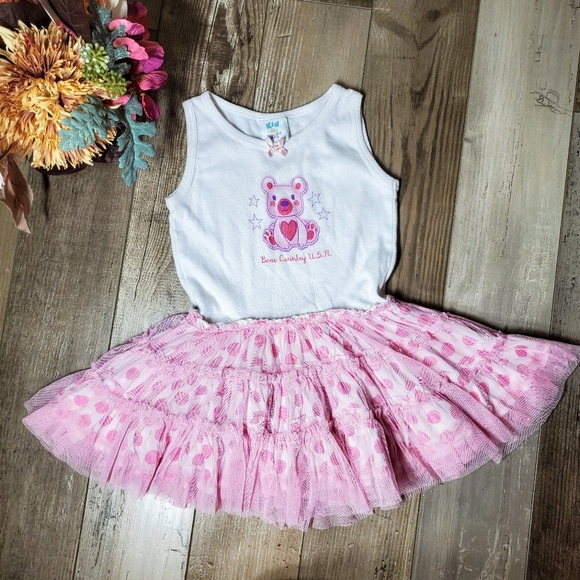 Kid U Not Pink and White Polka Dot Shimmery Sleeveless Tutu Dress Size 5/6 EUC - Picture 11 of 15